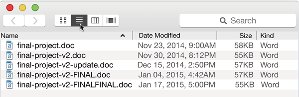 An screenshot of Apple Finder with many versions of the same document.